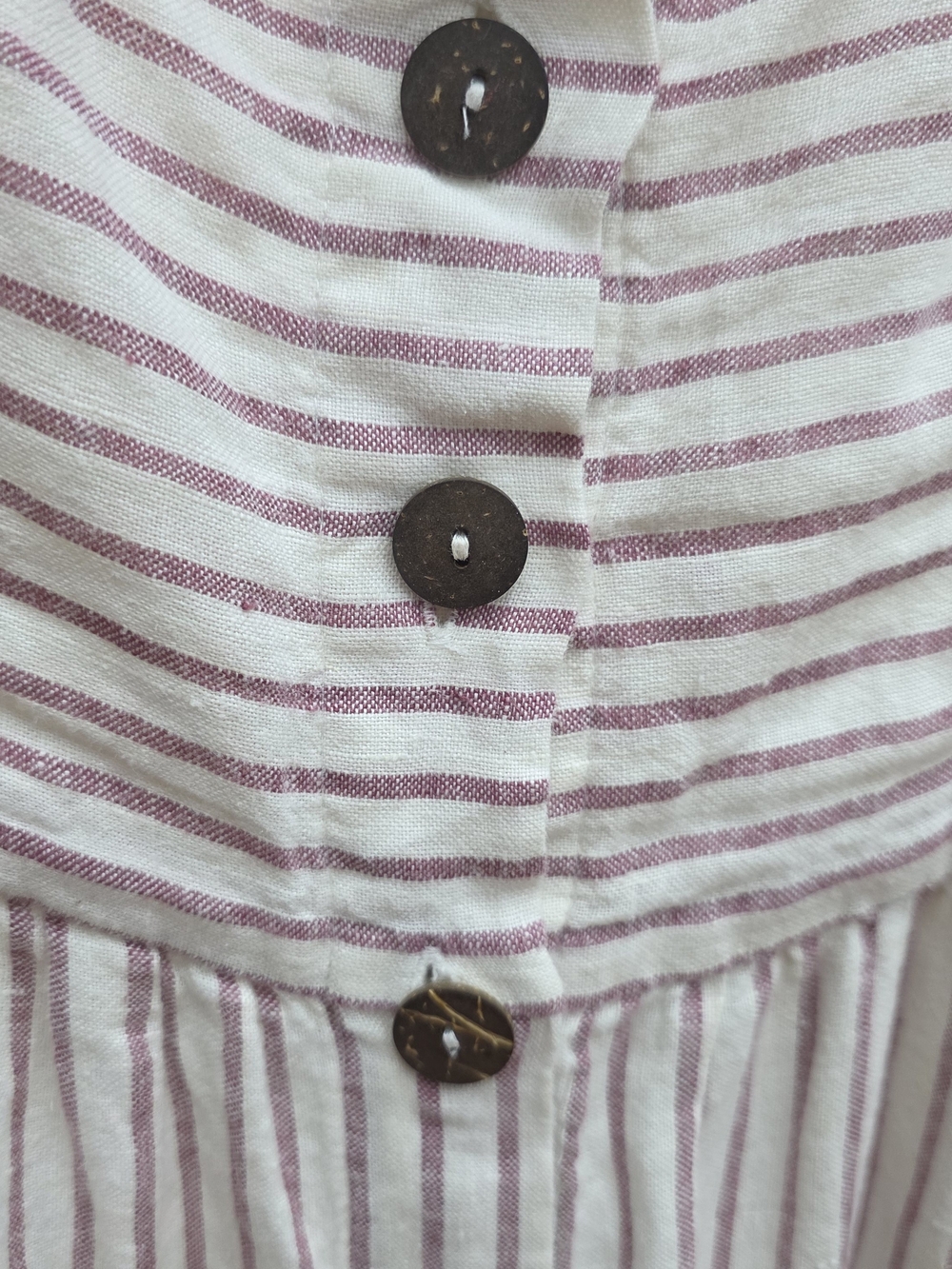 Artisan Ny Cream Pink Red  Striped Button-Front Midi Dress Linen 8 - Picture 3 of 8